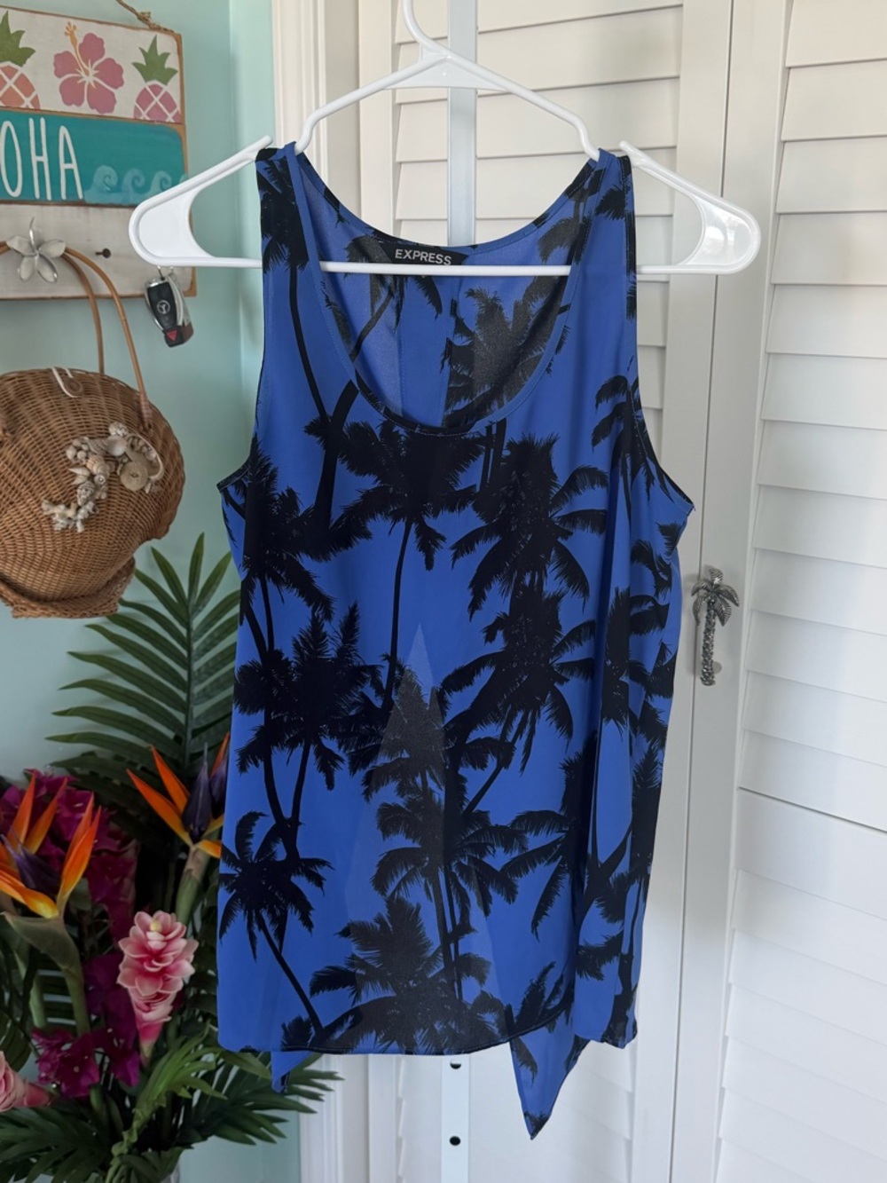 Express Blue Palm Tree Print Tank Top